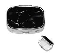 Black Marble Pill Box with Mirror 2 Compartment Decorative Pill Case for Purse or Pocket Small Square Pill Organizer Weekly Metal Medicine Tablet Vitamin Holder Travel Gift
