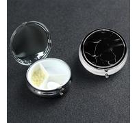 Black Marble Pill Box with Mirror 3 Compartment Decorative Pill Case for Purse or Pocket Small Round Pill Organizer Weekly Metal Medicine Tablet Vitamin Holder Travel Gift