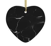 Black Marble Print Heart-Shaped Ceramic Christmas Ornament Festive Ornaments Holiday Xmas Tree Decor