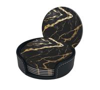 Black Marble Print Premium Pu Leather Coasters Stylish And Durable Drink Coasters For Home, Office, And Kitchen Set Of 6 With Elegant Storage Box