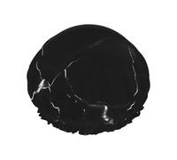 Black Marble Print Shower Cap,Elastic And Reusable Bath Hair Hat For Long Hair,Large Waterproof Shower Bonnet,For Women Men Kids