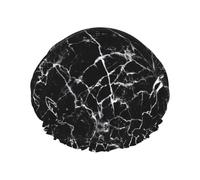 Black Marble Print Shower Cap,Elastic And Reusable Bath Hair Hat For Long Hair,Large Waterproof Shower Bonnet,For Women Men Kids