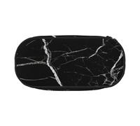 Black Marble Printed Oxford Fabric Pencil Case with Spacious Design for School, Office, Travel - Multi-Use Stationery & Makeup Pouch
