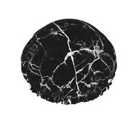 Black Marble Printed Reusable Bathing Cap, Dual Layer Hair Cover For Long Thick Hair, 10.6in Headgear