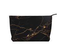 Black Marble Prints Corduroy Makeup Bag for Women Girls, Spacious Travel Cosmetic Organiser for Make-up, Toiletries & Essentials