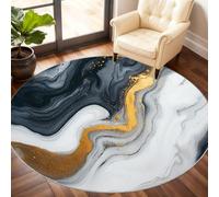 Black Marble Round Area Rug 210cm, White Marble Rug, Agate Patterns Circle Rugs, Low-Pile Round Rugs for Kitchen Dining Living Room Bathroom Beneath the Furniture