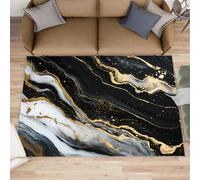 Black Marble Rug 80x150, Marble Area Rugs for Bedroom, Agate Patterns Rugs for Boys Room, Low Pile Non Slip Carpet for Computer Game Room Dormitory