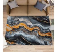 Black Marble Rug 80x150, Marble Area Rugs for Bedroom, Agate Patterns Rugs for Boys Room, Low Pile Non Slip Carpet for Computer Game Room Dormitory