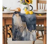 Black Marble Table Runner 13x108 Inches Long Abstract Art Grey Gold Stripes Modern Cotton Linen Table Runner Burlap Style for Dinner Table Party Decor Tabletop Decorations