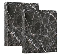Black Marble Texture Artistic 3 Ring 1.5 Inch Binders Hold 200 Sheets Cute Portfolio Ring Floral Round Ring Recipe Binder, 12.4x10.63x2.36inch, 1 Pack