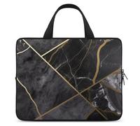 Black Marble Texture Gold Laptop Sleeve Ultra-Thin, Waterproof 13inch Laptop Bags, Portable Protective Computer Bag with Hand Strap