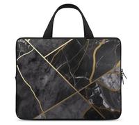 Black Marble Texture Gold Laptop Sleeve Ultra-Thin, Waterproof 15inch Laptop Bags, Portable Protective Computer Bag with Hand Strap