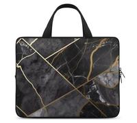 Black Marble Texture Gold Laptop Sleeve Ultra-Thin, Waterproof 17inch Laptop Bags, Portable Protective Computer Bag with Hand Strap