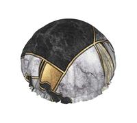 Black Marble Texture Gold Printed Double-Layer Shower Cap, Reusable Shower Cap, Suitable For Various Hair Lengths