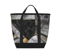 Black Marble Texture Gold Printed,Lunch Bags Large Capacity Insulated Tote Bag for Women Men Work Picnic Travel