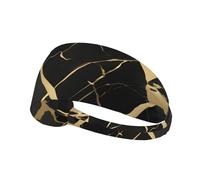 Black Marble Texture Gold Sports Headband For Men Women Tennis Sweat Band For Workout Sports Headbands Elastic For Running