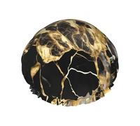 black marble texture golden Print Shower Cap, Shower Cap for Women Reusable, Waterproof Bath Cap,Quick Drying Bath Hair Cap