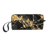 black marble texture golden print Travel Toiletry Pouch, Pencil Bag Canvas Makeup Bag, Multi-Purpose Cosmetic Bag with Zipper, White, One Size