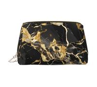Black Marble Texture Golden Travel Makeup Bag with Compartment,Portable Cosmetic Organizer Bags,Toiletry Bag