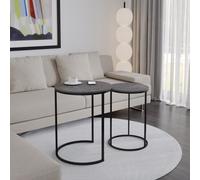 Urbn-Living Urbnliving 60Cm Height Black Marble Wood Top With Black Metal Legs Round Nesting Stackable Sofa Side Bedside End Table Set Of 2