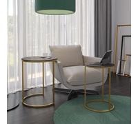 Urbn-Living Urbnliving 60Cm Height Black Marble Wood Top With Gold Legs Round Nesting Stackable Sofa Side Bedside End Table Set Of 2