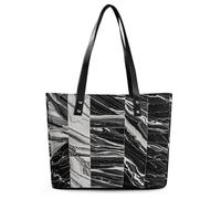 Black Marble Tote Bag Large Soft Leather Purse with Zipper Lightweight Ladies Shoulder Handbag