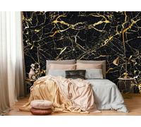 Black marbled photo wallpaper thick bedroom wall mural stones gold elegant