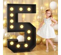 Black Marquee Light Up Number 5, Letter LED Light Sign Pre-cut Foam Glowing Mosaic Light Decor for Birthday Proposal Anniversary Wedding, 120CM/4FT
