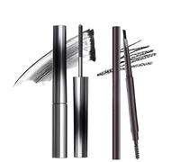 Black Mascara & Eyebrow Pencil Set - Waterproof Metal Wand for Lengthened Curled Lashes, Smudge Proof Long-Lasting Mascara Quick-Dry 24H Wear (2PCS)
