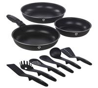 (Black Matt, 4 Pc Frying Pan w/ 6 Tools) Aluminium Induction Space Saving Cookware Saucepan Frying Pan Set Detachable Handle with Kitchen 6 Tools