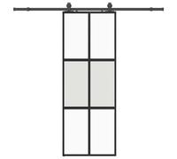 (black, matt and transparent, 76 x 205 cm (213 cm sliding rail)) vidaXL Sliding Door with Hardware Set Black 76x205 cm Tempered Glass