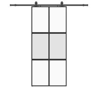 Sliding Door 90x205 cm Matt Tempered Glass Black Aluminium Frame & Hardware Set.