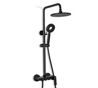 Black Matt Shower Mixer System with Riser Rail Kit Overhead Rainfall Head Hand Shower And Shelf Shower Column Height Adjustable 80~125 CM Wall- Mounted Shower Set for Bathro