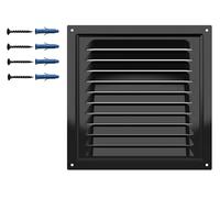 Black Matt Ventilation Grille - Square 200 x 200mm / 8 x 8in - Galvanised Steel Air Vent Cover with Protective Mesh - RAL9005 Powder Coated - Rust-Resistant - Indoor Outdoor - Wall Ceiling.