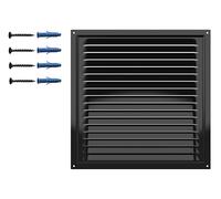 Black Matt Ventilation Grille - Square 300 x 300mm / 12 x 12in - Galvanised Steel Air Vent Cover with Protective Mesh - RAL9005 Powder Coated - Rust-Resistant - Indoor Outdoor - Wall Ceiling.