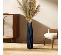 Black Matte Floor Ceramic Vase - Large 17.7 Inch Tall Decorative Modern Minimalist Style Flower Vase for Pampas Grass, Living Room, Office Centerpieces, Can Water-Holding