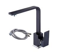 Black Matte Kitchen Faucet - Hot & Cold Square Copper Sink Mixer with Rotary Spray, Quartzite Finish, Modern Design for Stylish Cuisines - Color 02