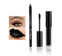 Black Matte Lipstick Lip Liner Set Black Liquid Lipstick Lip Gloss Smudge Proof for Halloween Cosplay Goth Makeup, Waterproof and Long Lasting Black Lip Liner and Lipstick Set