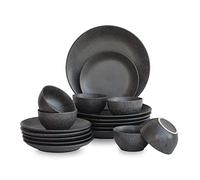 Black Matte with Polka Dot Dinnerware Set Dinner Plate & Quarter Plate with Dinning Bowl (Dishwasher & Microwave Safe, 6 Full Plate, 6 Side Plate, 6 Bowl) Ceramic Dinner Set 18 Pcs
