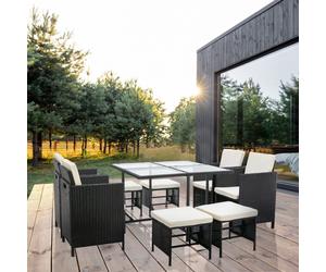 (Black) MCC 9 Pieces Rattan Garden Furniture Outdoor Chair & Table 4+4+1 Set Cuba