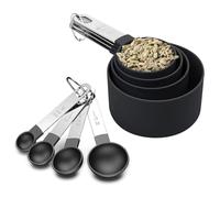 Black Measuring Tools 8-Piece - 4 Measuring Cups / 4 Measuring Spoons Nylon Measuring Cup and Spoon with Metal Handles for Liquids and Solids