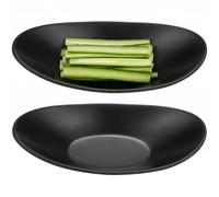 Black Melamine Appetiser Plates, Japanese-Style Oval Dishes, Set of 2 | Textured matte surface with a raised base for sauces, desserts, keys, jewellery and small accessories