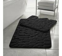 (Black) Memory Foam Bath Mat Non- Slip / Toilet Mat Set Pebbles