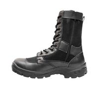 Black Men's Lightweight Combat Boots Mesh Leather Breathable Lace-Up Military Tactical Boots Side Zipper Work Boot Anti-Slip Hiking Shoes for Outdoor Hiking Camping Climbing Footwear UK 8.5
