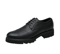 Black Mens Platform Business Oxford Shoes Classic Lace Up Round Toe Block Heel Anti Slip Leather Shoes for Office Work(9 UK)
