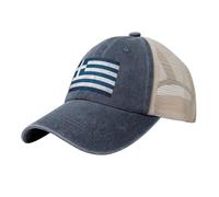 Black Men's Women's Cowboy Mesh Baseball Cap - Greek Flag Print Trucker Hat/Summer Sun Hat/Breathable Dad Caps, Navy Blue, One Size
