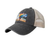 Black Men's Women's Cowboy Mesh Baseball Cap - Hawaii Hot Air Balloon Print Trucker Hat/Summer Sun Hat/Breathable Dad Caps, Black, One size