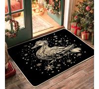 Black Merry Christmas Duck Front Black Door Mat Outside Inside Entrance 29 * 17, Fun Xmas Snowflake Farm Outdoor Ultra Thin Doormat, Small New Year Holiday Print Shoes Off Door Rug for Patio