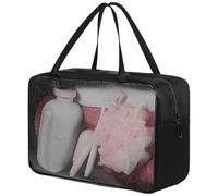 Black Mesh Makeup Toiletry Bag Large Capacity Oxford Fabric