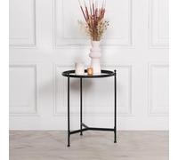 Black Metal and Antique Mirror Glass Round Side Table